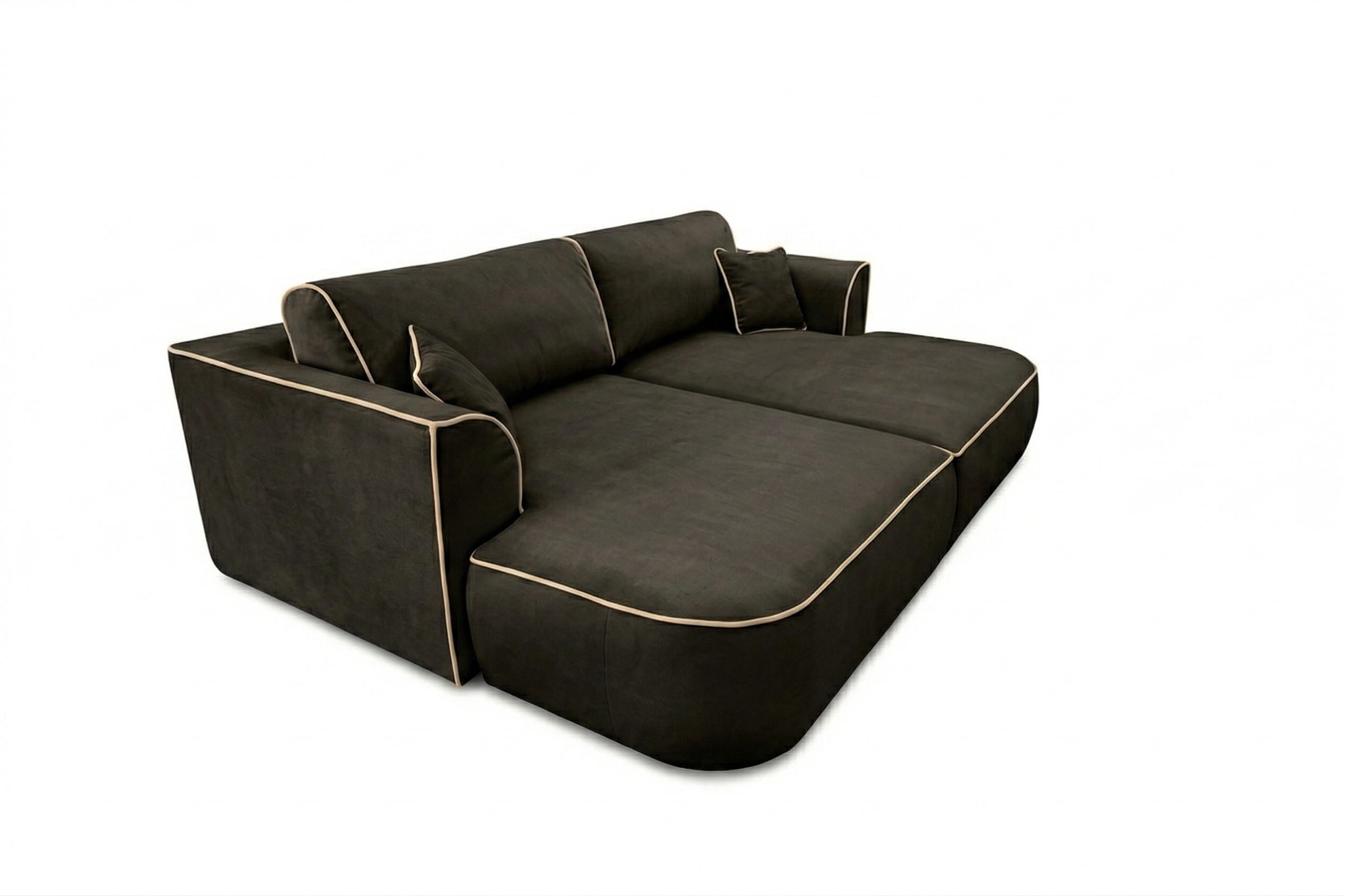 BIGSOFA COZI, Braun mit mit ecruem Keder, Matt Velvet - Braun, Kunststoff/Textil (240/87/180cm) - KS Home Concept