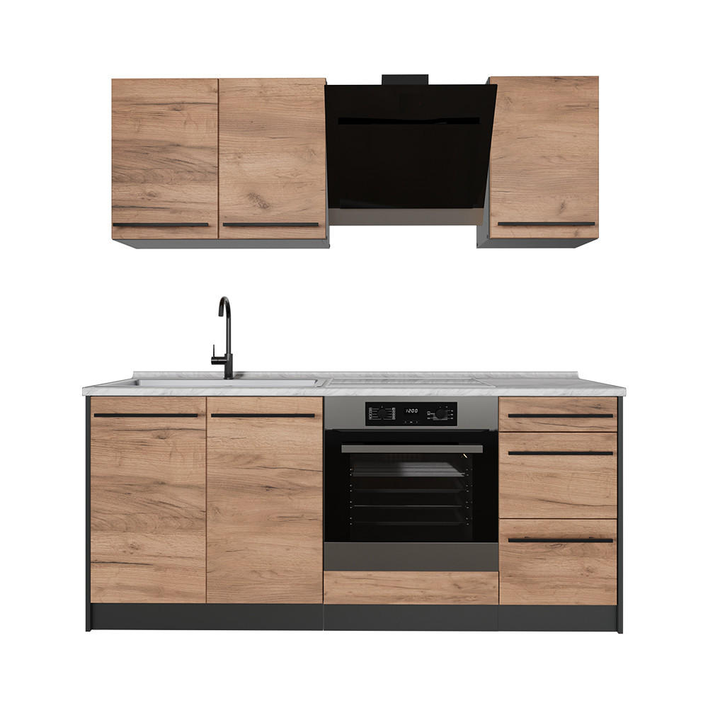 Vicco Singleküche Honigeiche, Anthrazit 180x206.8x60 cm