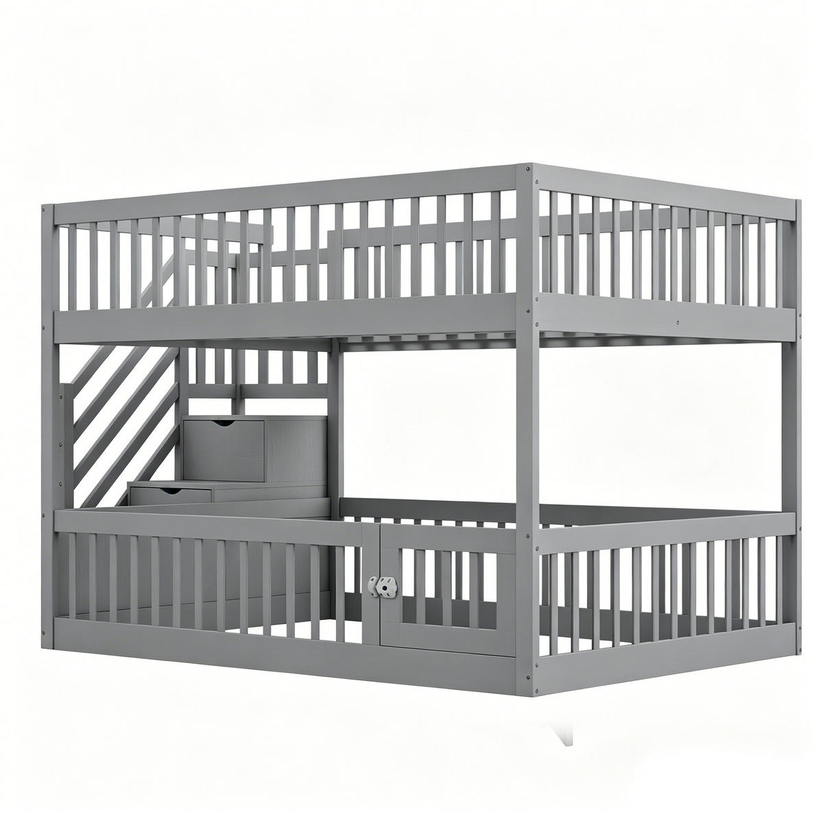 ETAGENBETT 140/200 cm mit Stauraumtreppe, Schubladen und Tür, Grau - Grau, Holzwerkstoff (140/200cm) - Redom