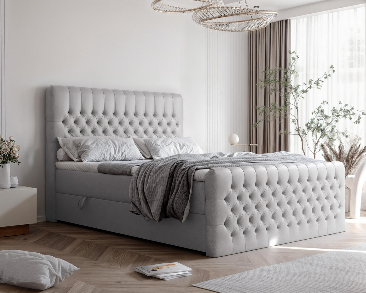 BOXBETT ALBA PLUS 160/200 cm mit Matratze und Topper, Grau - Grau, Textil (160/200cm) - Idohome