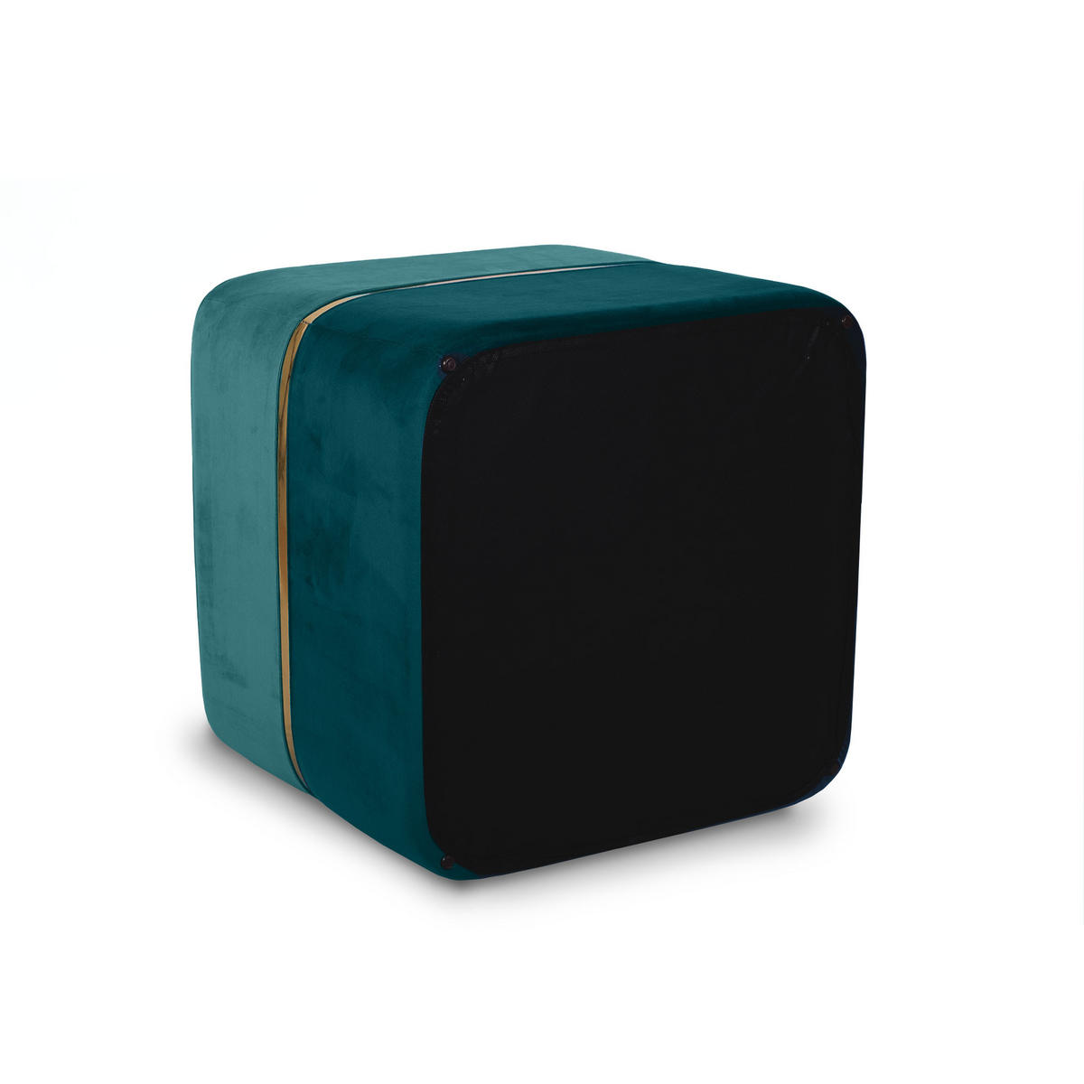 POUF Kate aus entenblauem Samt und goldenem Metall - Blau, Holzwerkstoff/Textil (50/45/50cm) - Sicaan