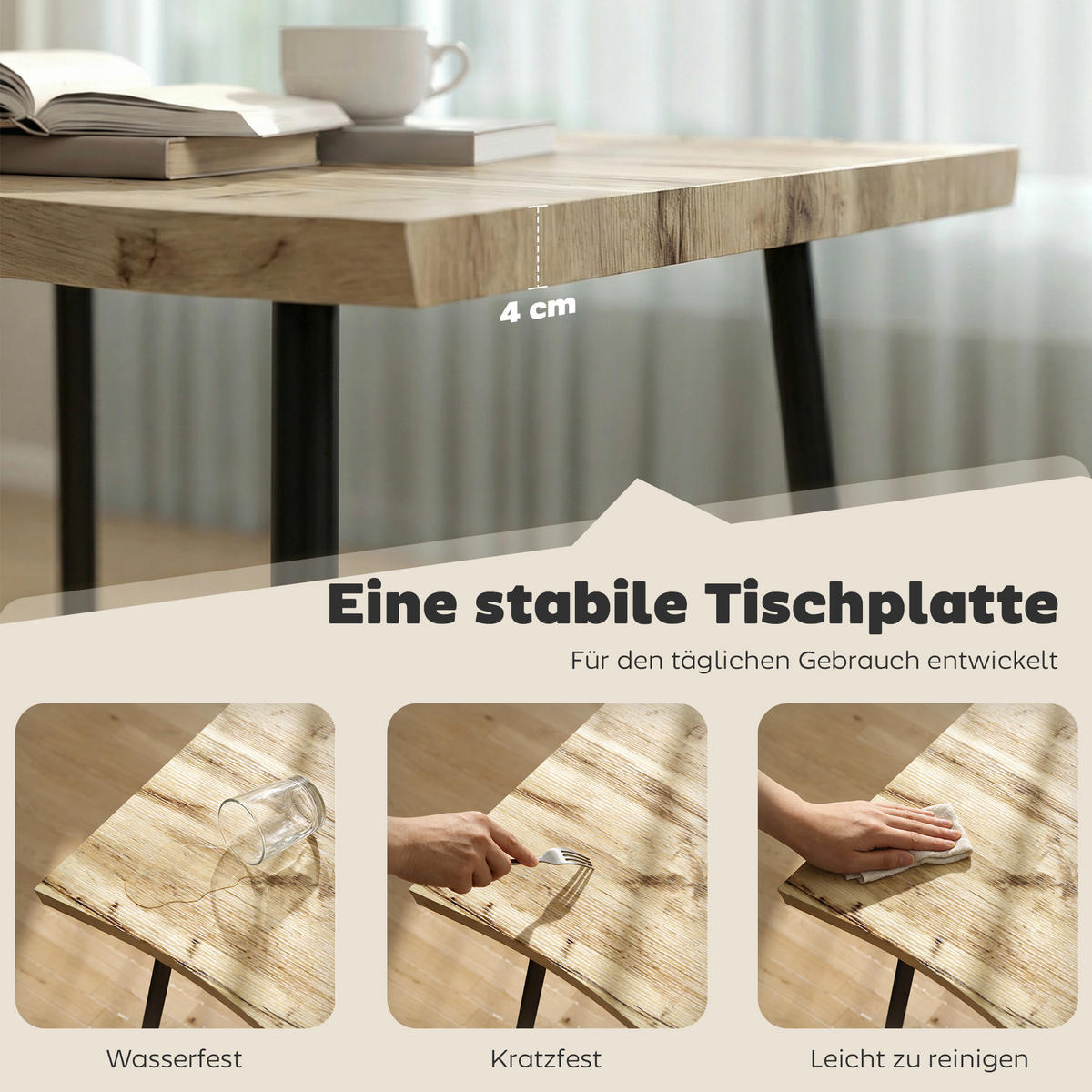 ESSTISCH rechteckig Eiche 110/70/75 cm - Eichefarben/Schwarz, Holzwerkstoff/Metall (110/70/75cm) - HOMCOM