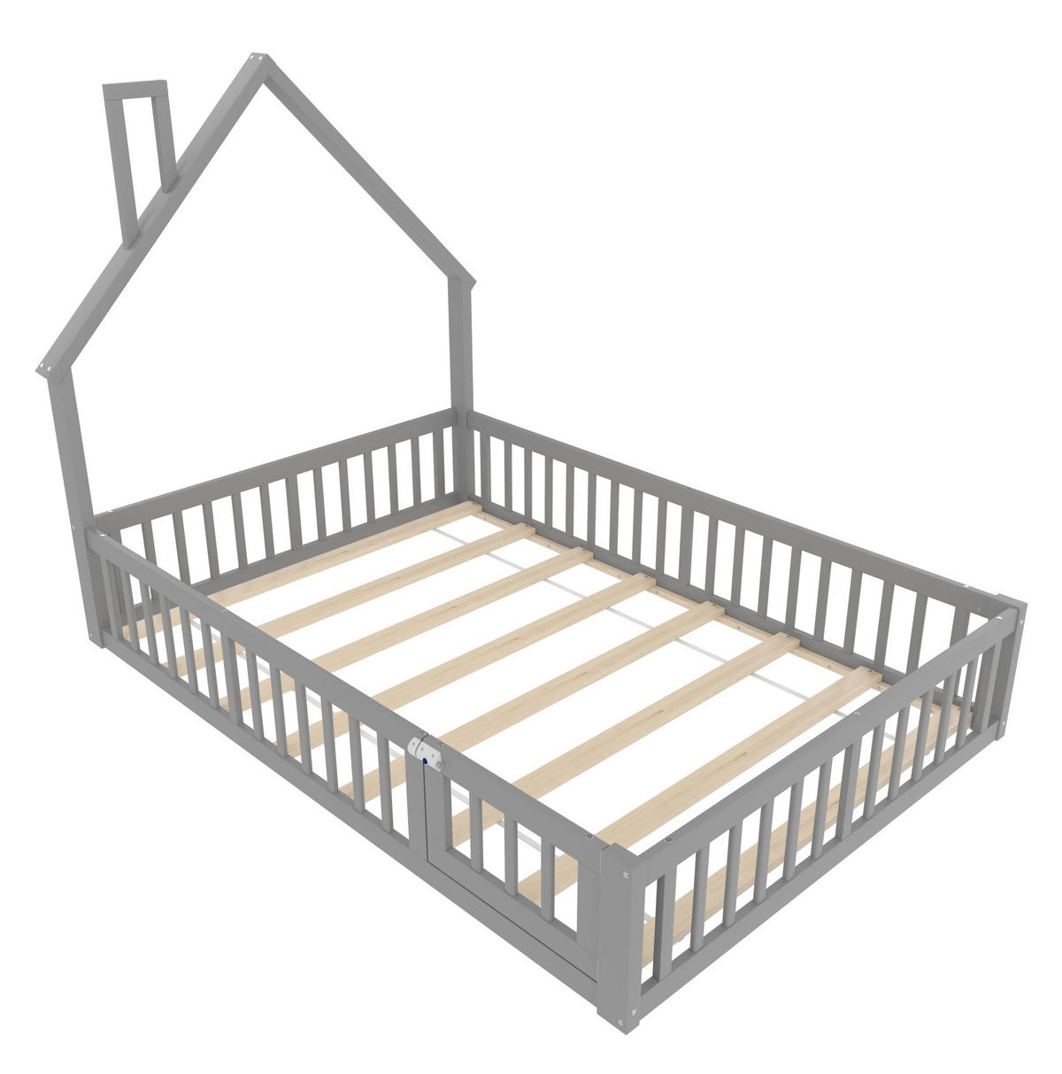 KINDERBETT aus Kiefernholz & MDF 140x190 cm in Grau mit Sicherheitsgitter - Grau, Holzwerkstoff (140/190cm) - Modfu