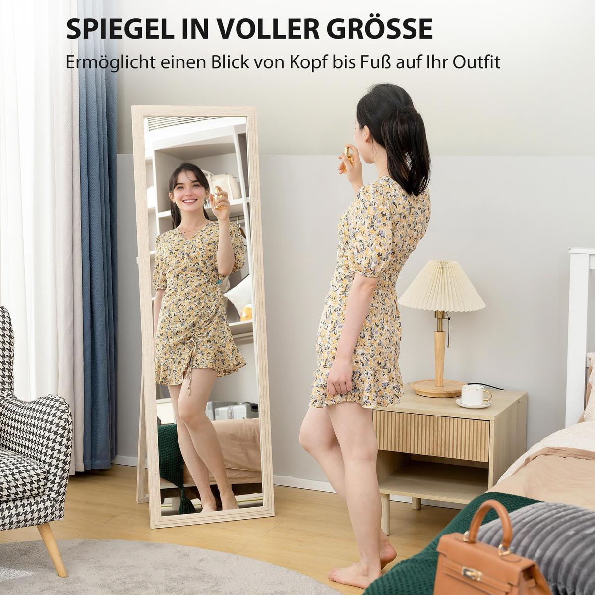 GANZKÖRPERSPIEGEL 160 x 50 cm Rechteckig Standspiegel mit Steinoptik, Weiß - Weiß, Glas/Kunststoff (50/160/4cm) - HOMCOM