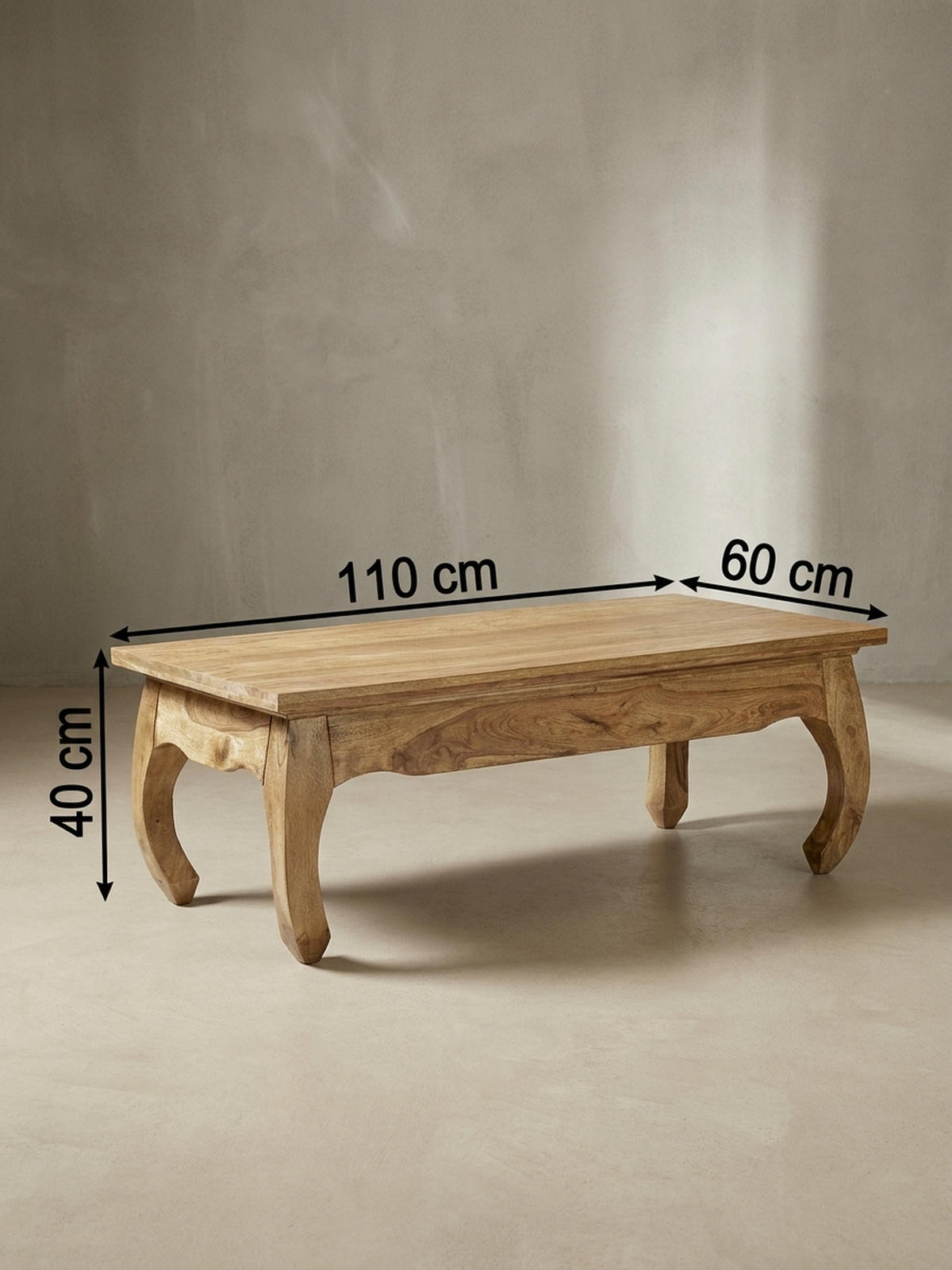 COUCHTISCH KANADA in Opium-Form aus Massivholz Akazie handgefertigt, Beige 110x60x40 cm - Beige, Holz (60/110/40cm) - KADIMA DESIGN