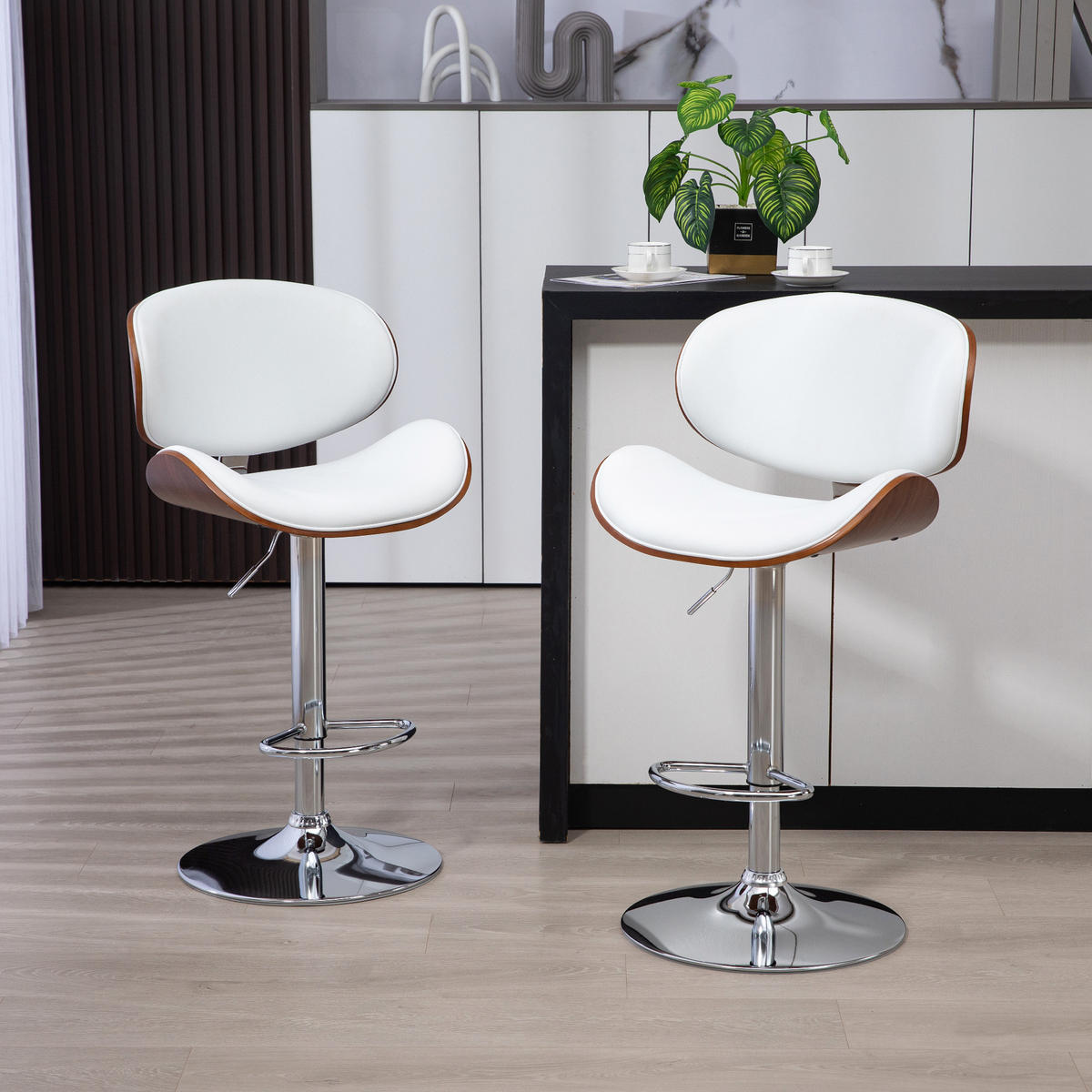 BARHOCKER 2er-Set DE-14731 höhenverstellbar & schwenkbar Weiß - Weiß, Metall (52/112/53cm) - ComfortXL