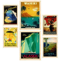POSTER Set Mit 6 Strand & Kreuzfahrt Größe A3 & A4 Rahmen aus hellem Holz - Beige, Papier (29.7/1cm) - Nacnic