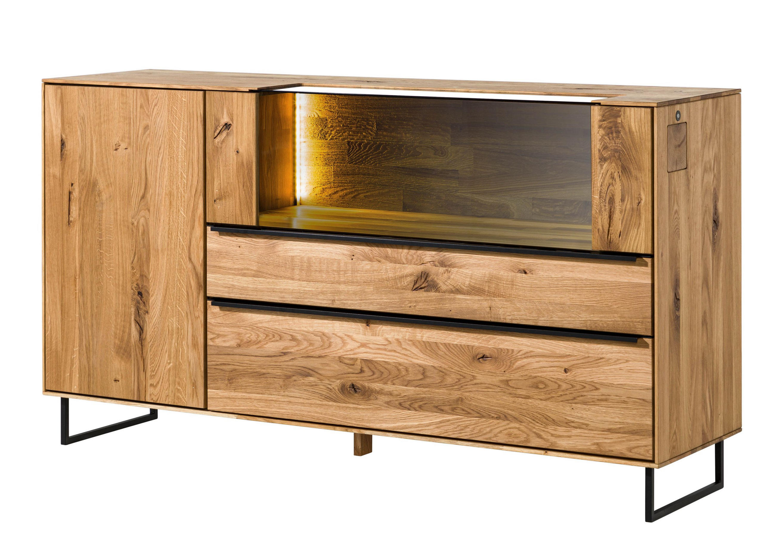 SIDEBOARD Wildeiche 160x43x87 natur geölt WIEN #220 - Braun, Holz (160/87/43cm) - Massivmoebel24