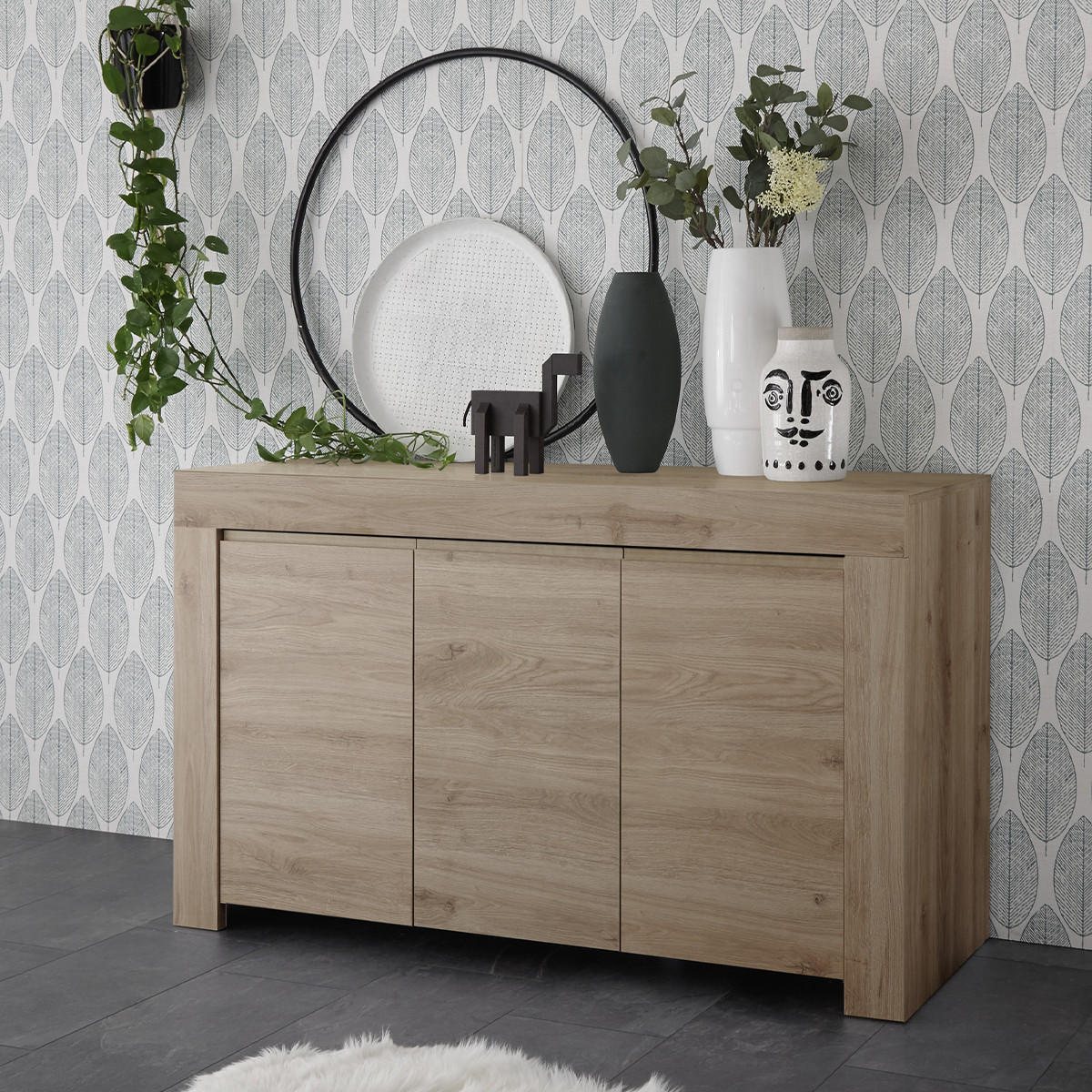 SIDEBOARD mit 3 Türen L138 cm - Firenze - Eichefarben, Holzwerkstoff (42/81/138cm) - Calicosy