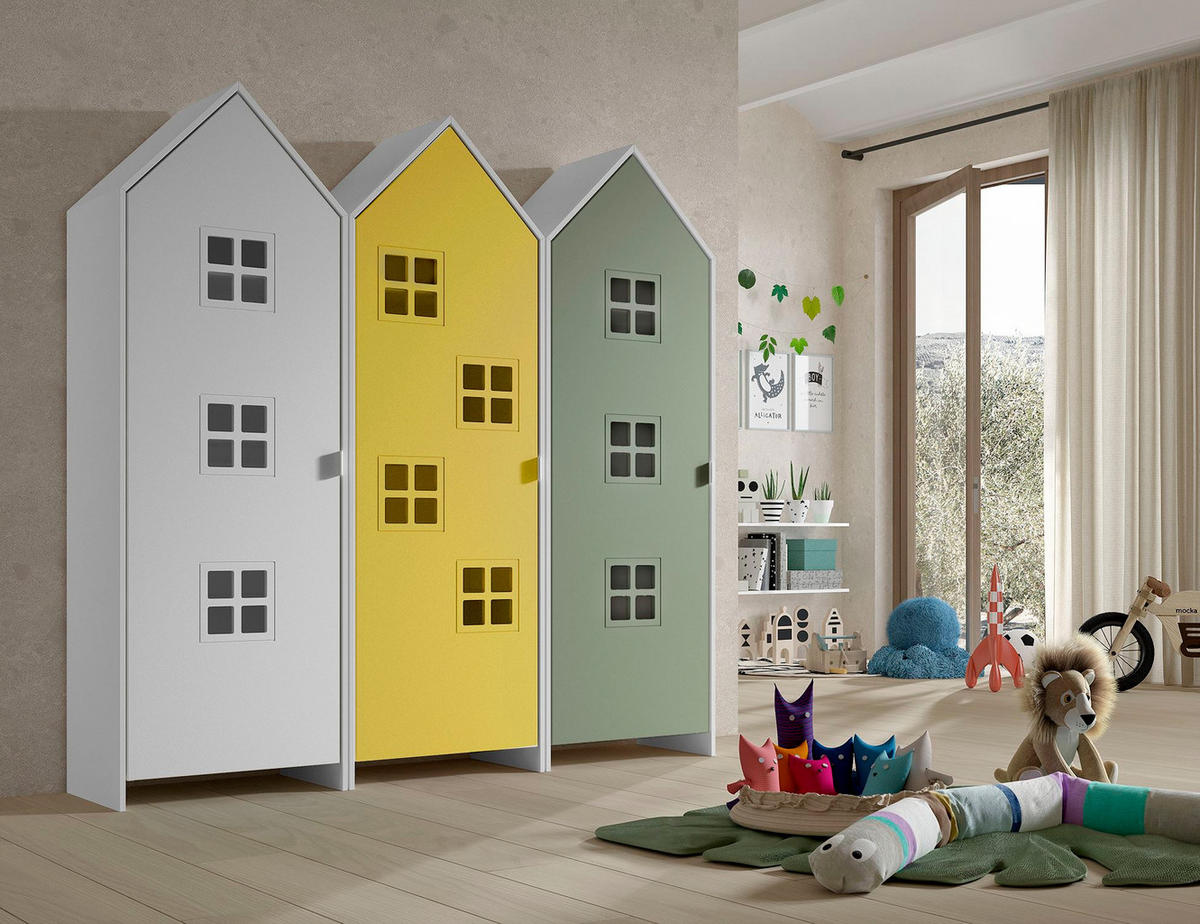 REGALSCHRANK Set Kania 173x37x171 MDF Weiß /Bunt - Gelb/Weiß, Holzwerkstoff (173/171/37cm) - 58aufmkessel