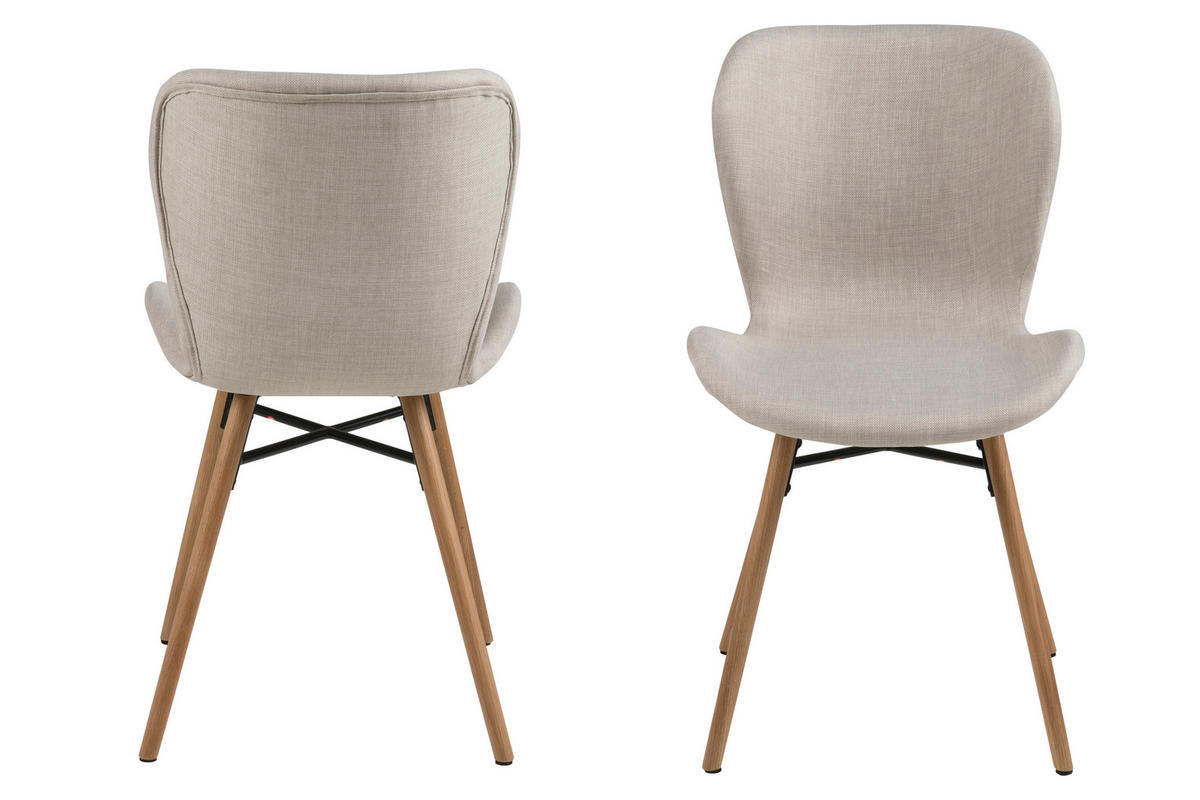 STUHL 2er-Set Stoff sandfarben und massive Beine aus Eiche - Beige, Holzwerkstoff (47/82/56cm) - ebuy24