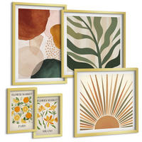 BILDER SET 5er Set - 50x50 cm & 20x30 cm & 40x60 cm Goldrahmen - Abstrakte Blumenmotive - Goldfarben, Kunststoff (40/60cm) - TULUP