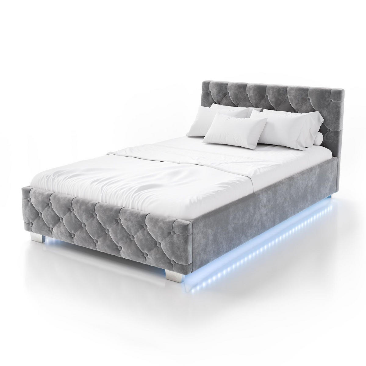 POLSTERBETT Nizza Dunkelgrau 120x200 cm mit Bettkasten und LED - Dunkelgrau, Holzwerkstoff (120/200cm) - Juskys