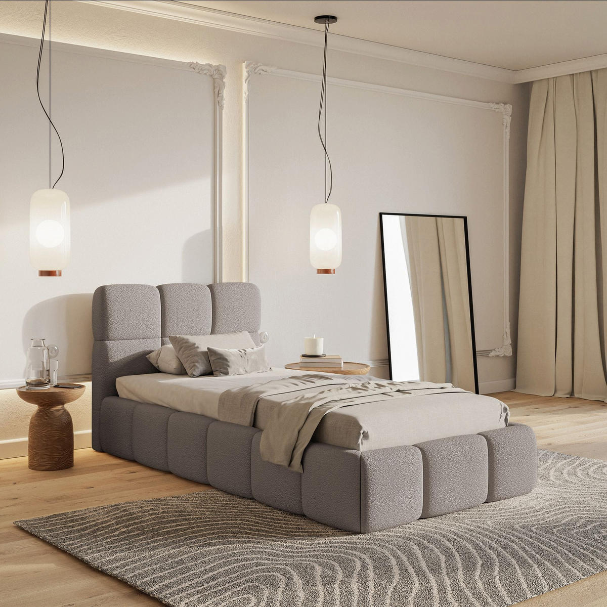 POLSTERBETT Cloudy Hellgrau Bouclé, Bettkasten & Lattenrost, 90x200 cm - Hellgrau/Schwarz, Kunststoff/Textil (90/200cm) - Selsey