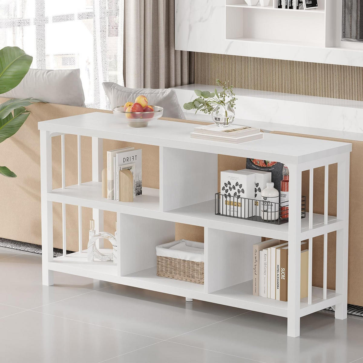 REGAL Standregal 120 x 34 x 76.2 cm Holzoptik Metallgestell - Weiß, Holzwerkstoff/Metall (120/76.2/34cm) - Quality Elegance