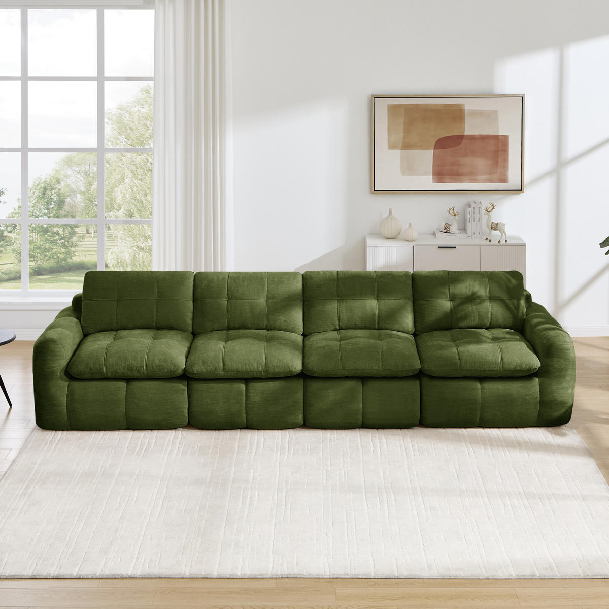 SOFA 334/97/68 cm in Grün aus Chenille, montagefrei und flexibel - Grün, Textil (97/68/334cm) - Flora Grace