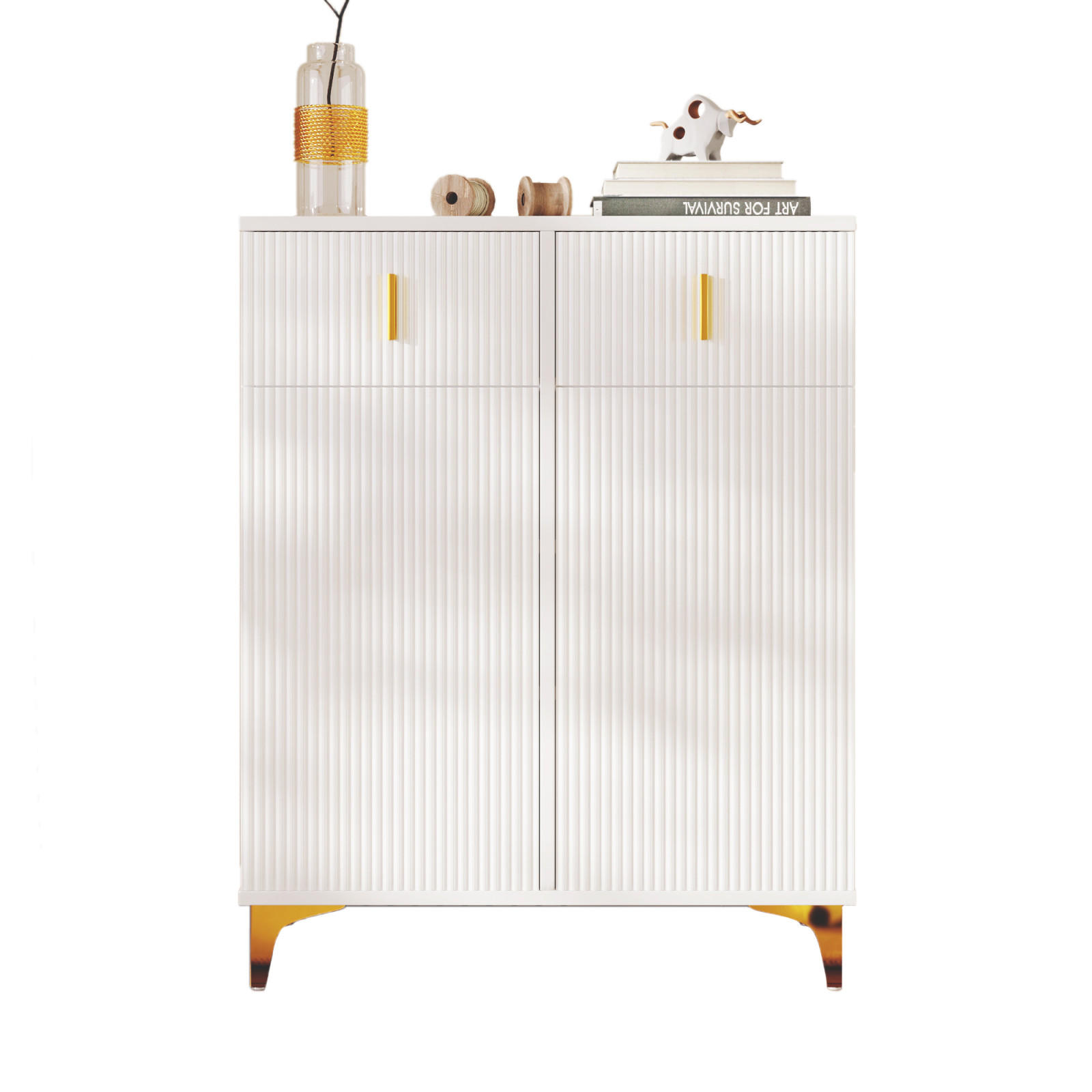 SIDEBOARD Weiß, Strukturfront, Golddekor, Schubladen - Weiß, Holz (83/101/35cm)