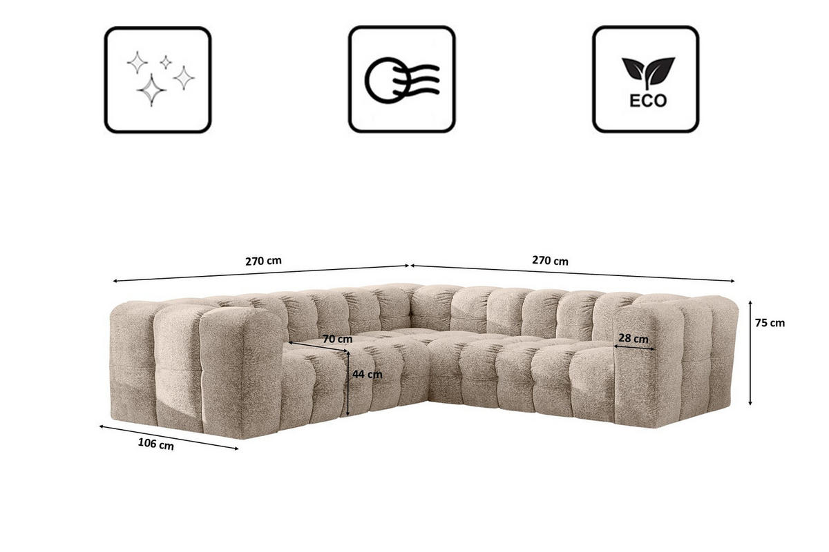 ECKSOFA Corner Mit Steppung BALOO, Chenille-Stoff Arena, Beige - Beige, Holz (270/270cm) - Kaiser Möbel