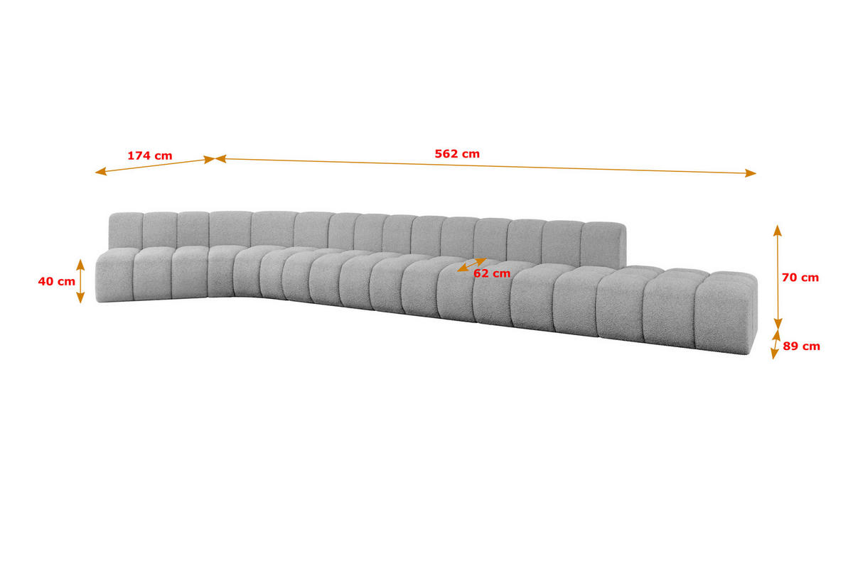 ECKSOFA modulares Sofa Brilo-L3 - 562x174x70 cm Hellgrau - Hellgrau, Holzwerkstoff/Textil (562/174cm) - ALTDECOR