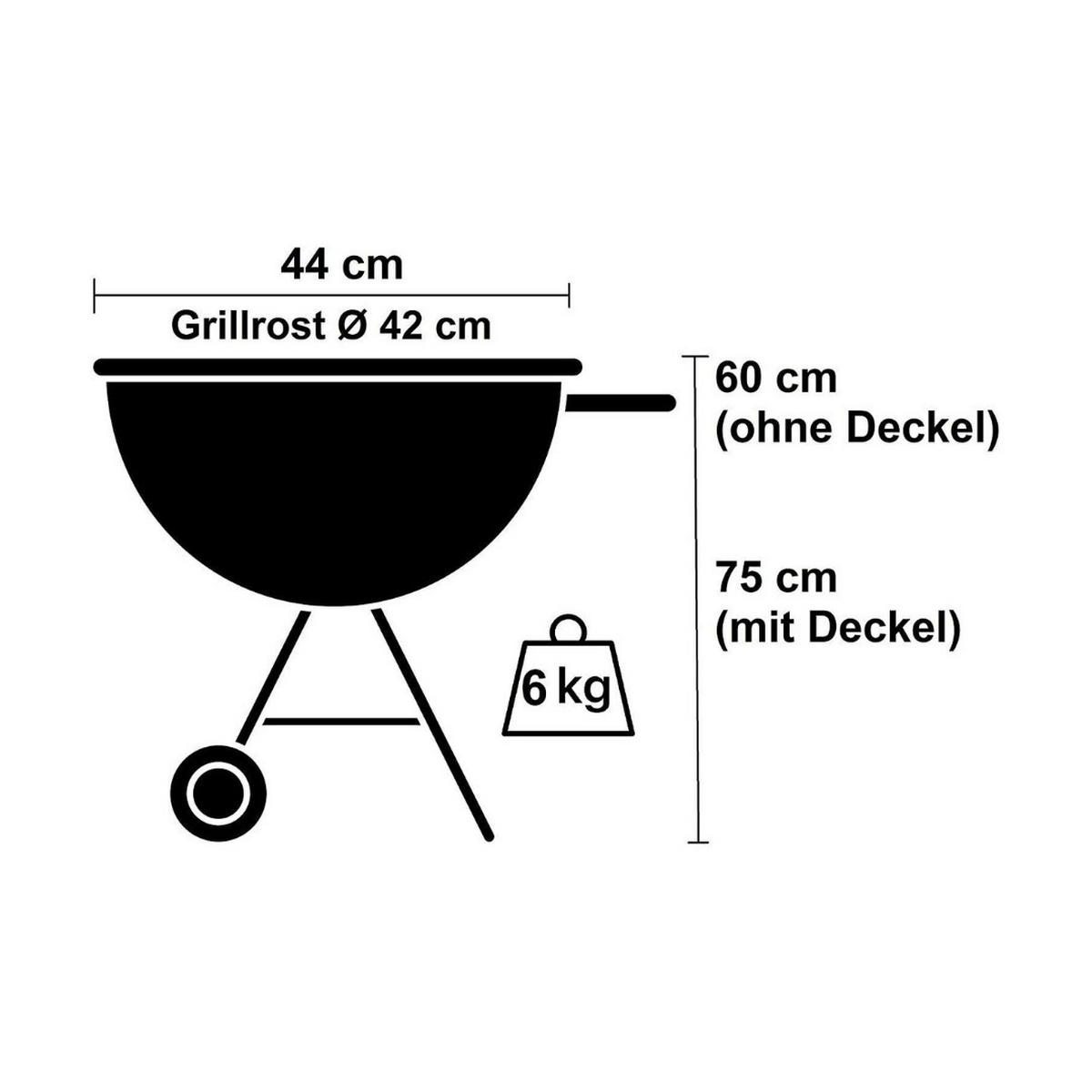 HOLZKOHLEGRILL 502595, 44 cm, Schwarz, Kugelgrill, mit Deckel, BBQ Grill, Outdoor, Garten, Rundgrill, Kohlegrill, Camping, Balkon, Grillwagen - Schwarz, Metall (44/75/44cm) - Resch