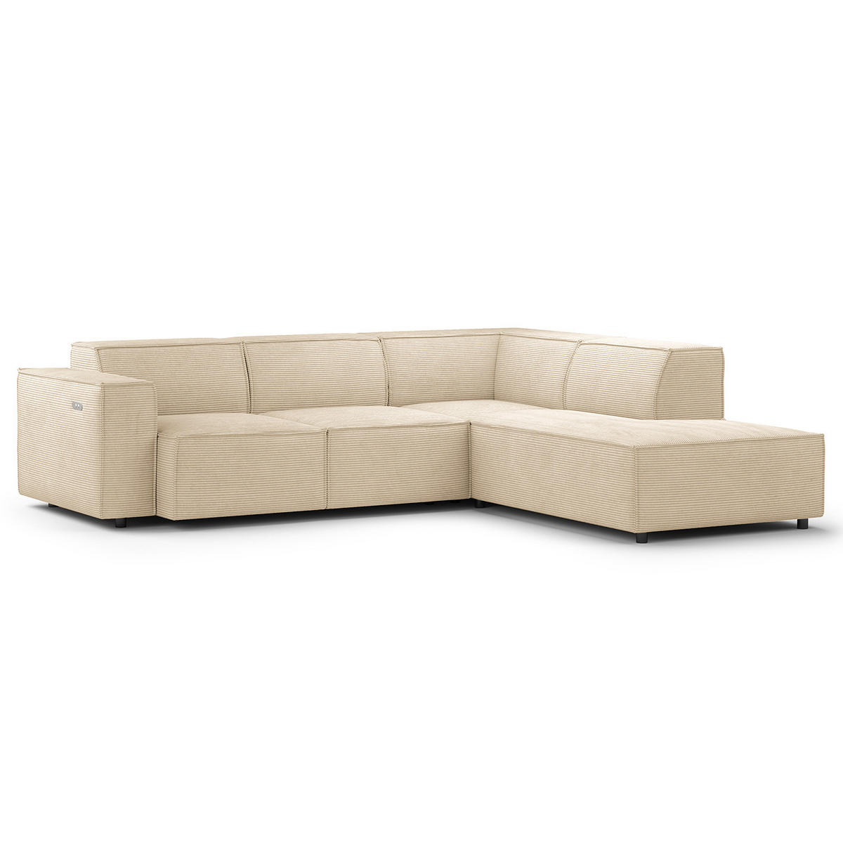 ECKSOFA mit Ottomane - Beige/Schwarz, Kunststoff/Textil (260/234cm) - home24