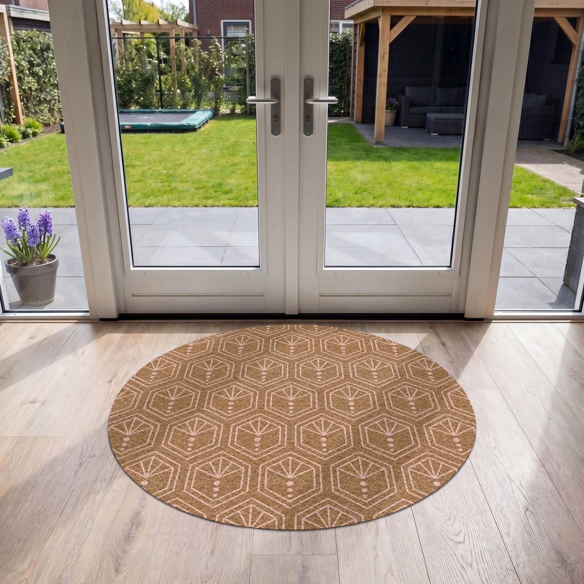 FUSSMATTE Braun - Rosa - Geometrisch - Gemustert Türmatte 120x120 cm - Braun, Kunststoff (120/120cm) - MuchoWow