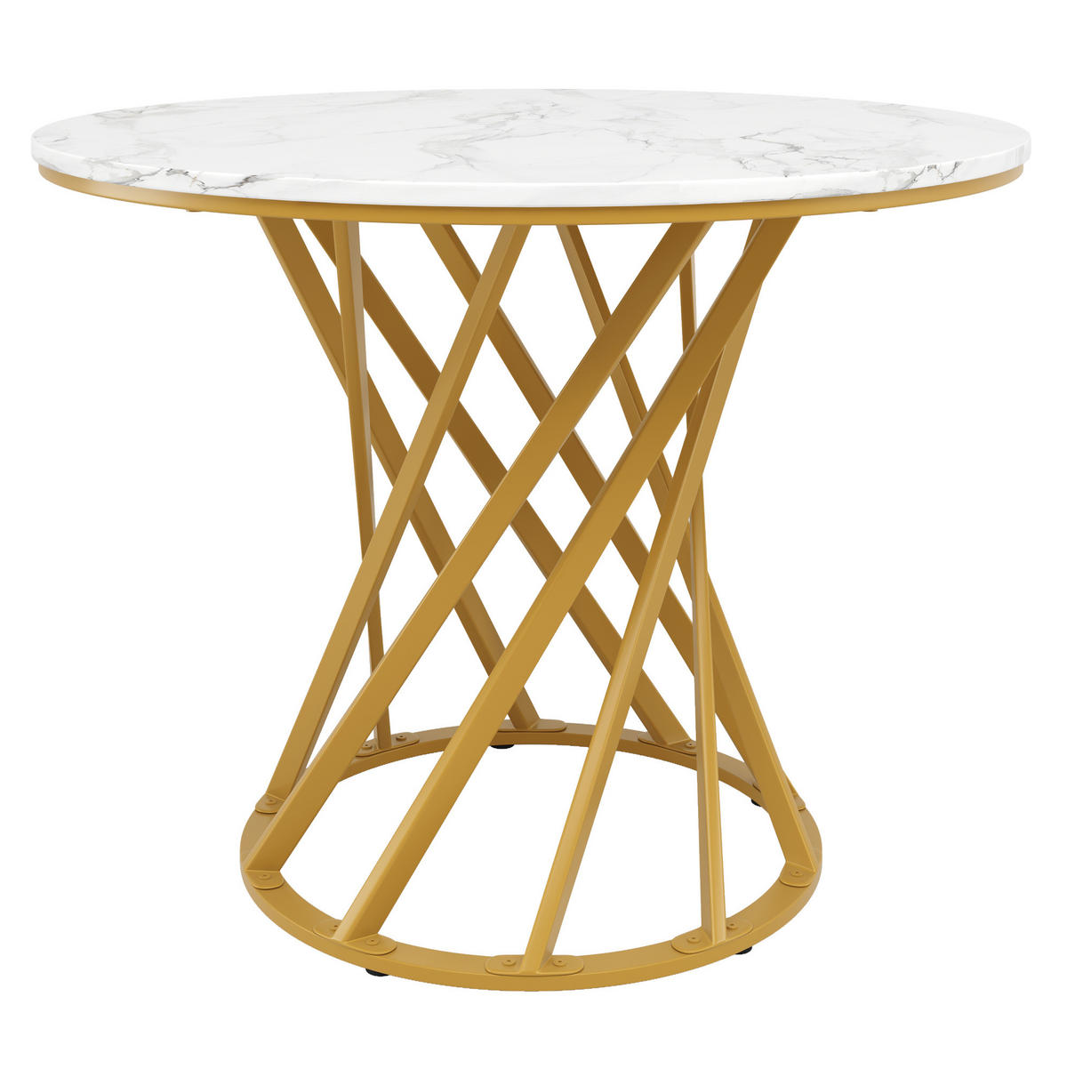 ESSTISCH 80/80/76 cm Weiß Gold runder Tisch mit marmorierter MDF-Platte und Metallbeinen - Goldfarben, Holzwerkstoff (80/80/76cm) - OKWISH