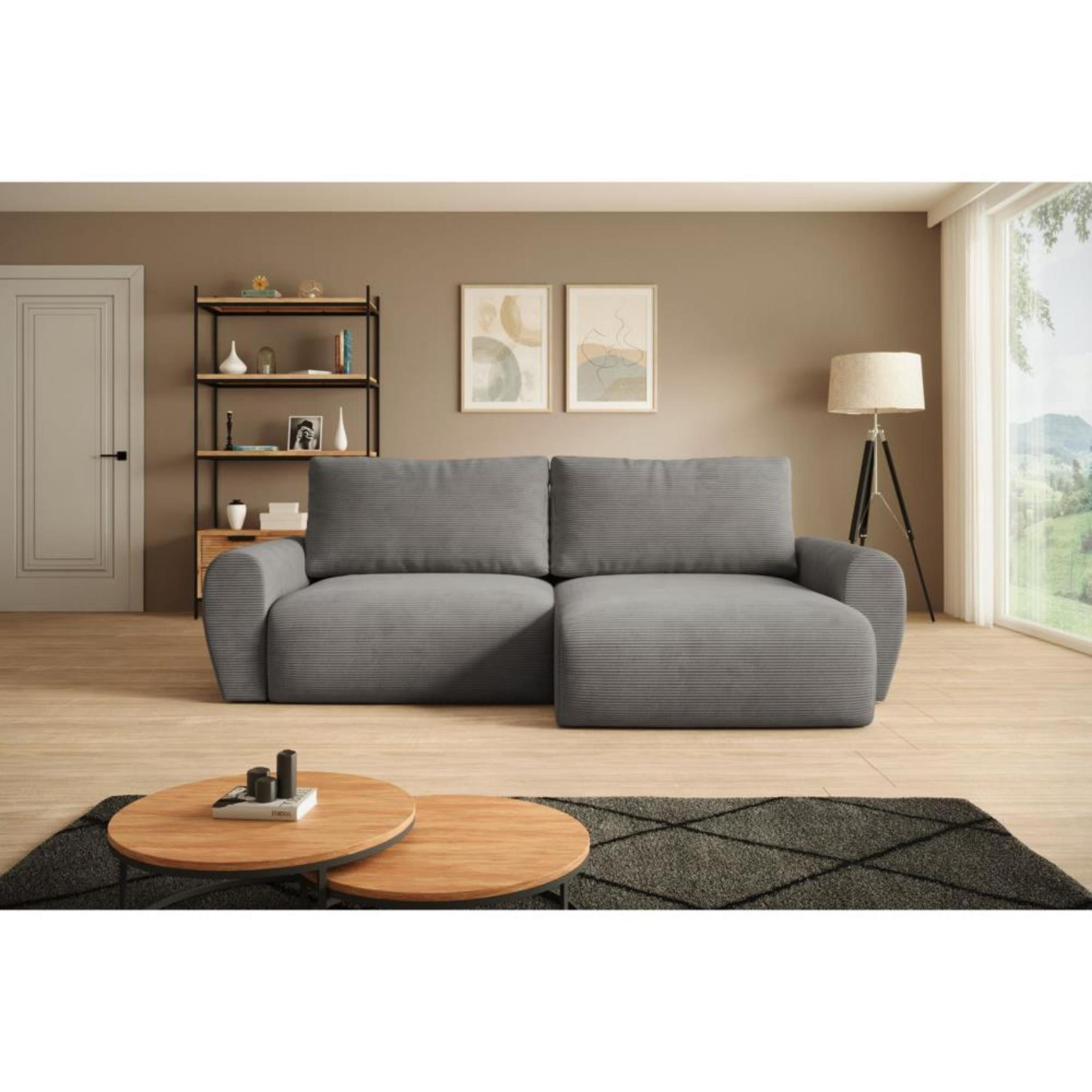 ECKSCHLAFSOFA Poss L grau rechts - Grau, Textil (253/153cm) - Beautysofa
