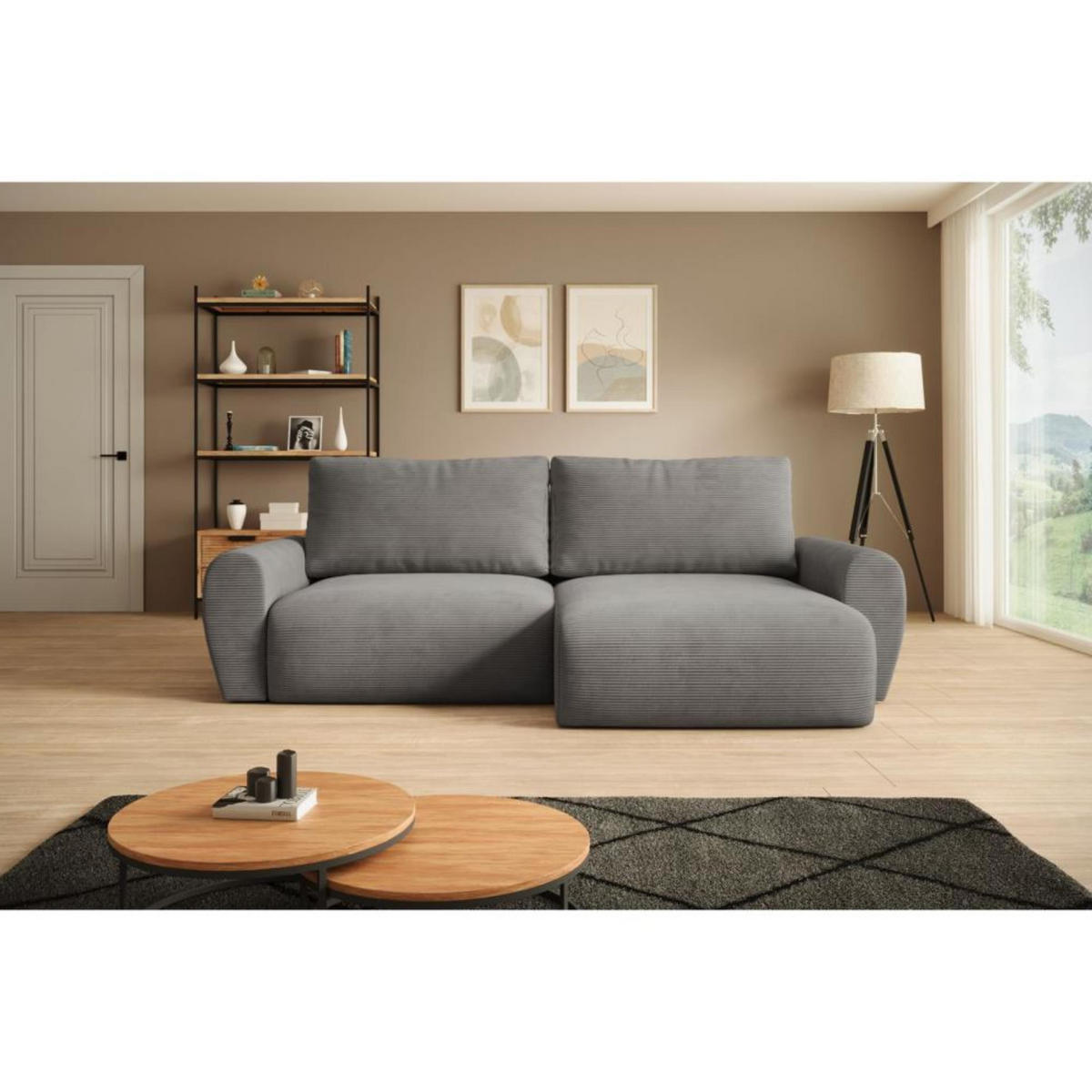 ECKSCHLAFSOFA Poss L grau rechts - Grau, Textil (253/153cm) - Beautysofa