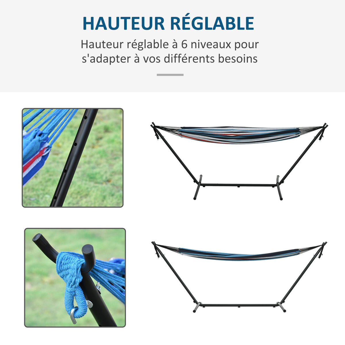 HÄNGEMATTE mit Gestell DE-13571 höhenverstellbar Blau-Weiß - Blau, Textil (117/105/298cm) - ComfortXL