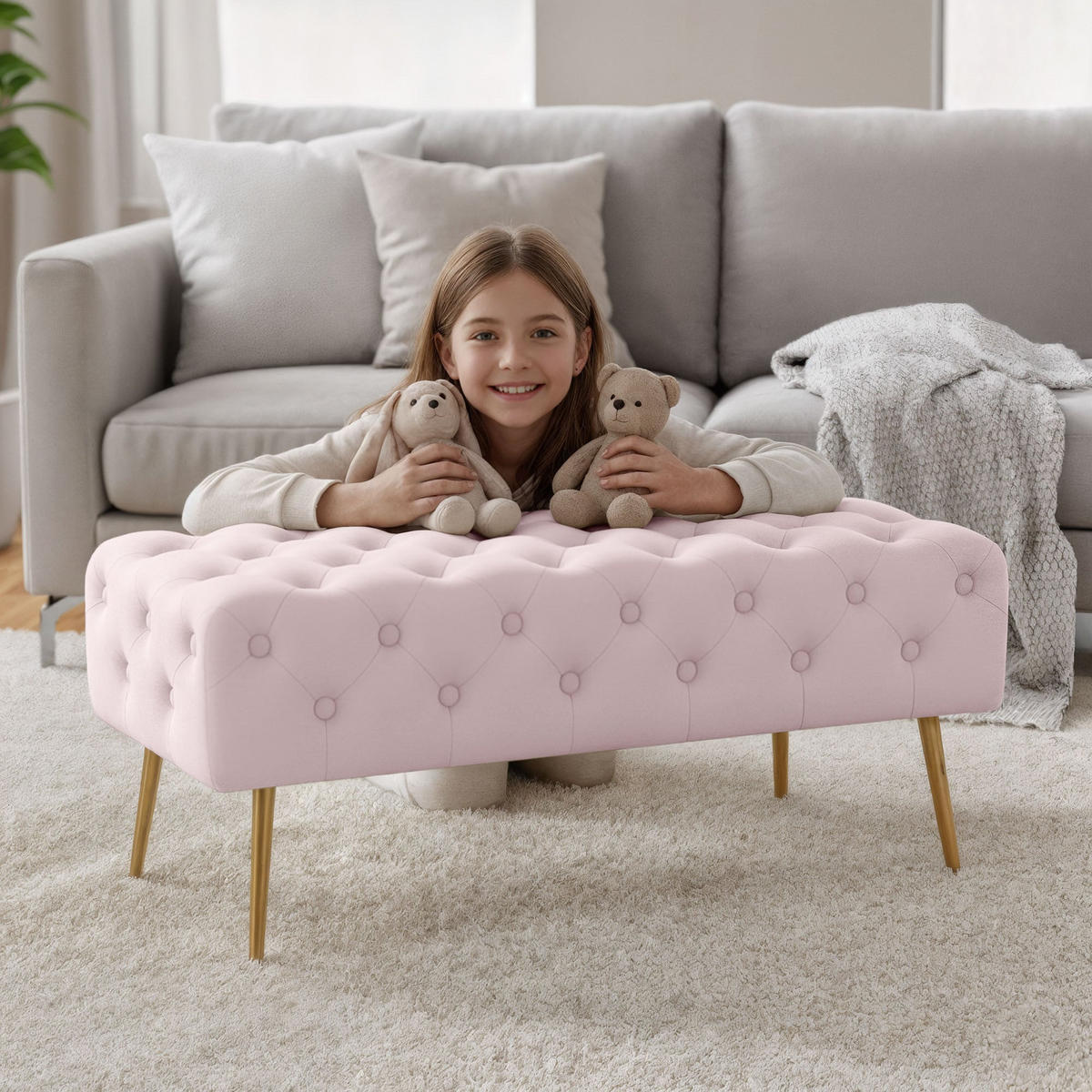 SITZHOCKER MONACO, Rosa, T100xB41xH42 - Pink, Holz (41/42/100cm) - Milordbikes