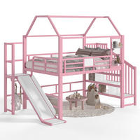 HOCHBETT 140/200cm mit Rutsche, LED/Treppe, Metall, Rosa - Rosa, Metall (140/200cm) - LVHOM