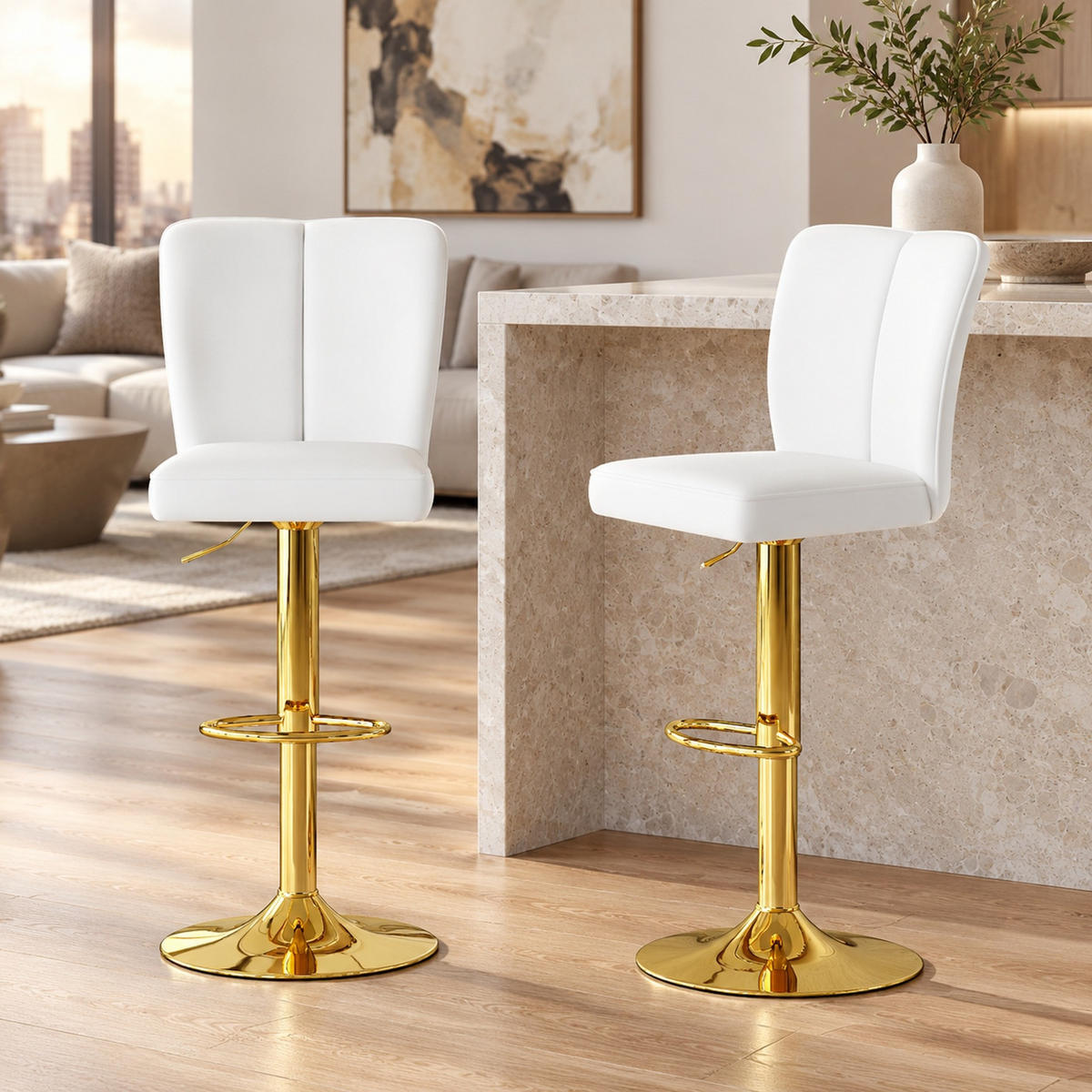 BARHOCKER 2er-Set Weiß/Gold höhenverstellbar und 360° drehbar - Weiß, Metall (44/117.5/44.5cm) - MIVRAY