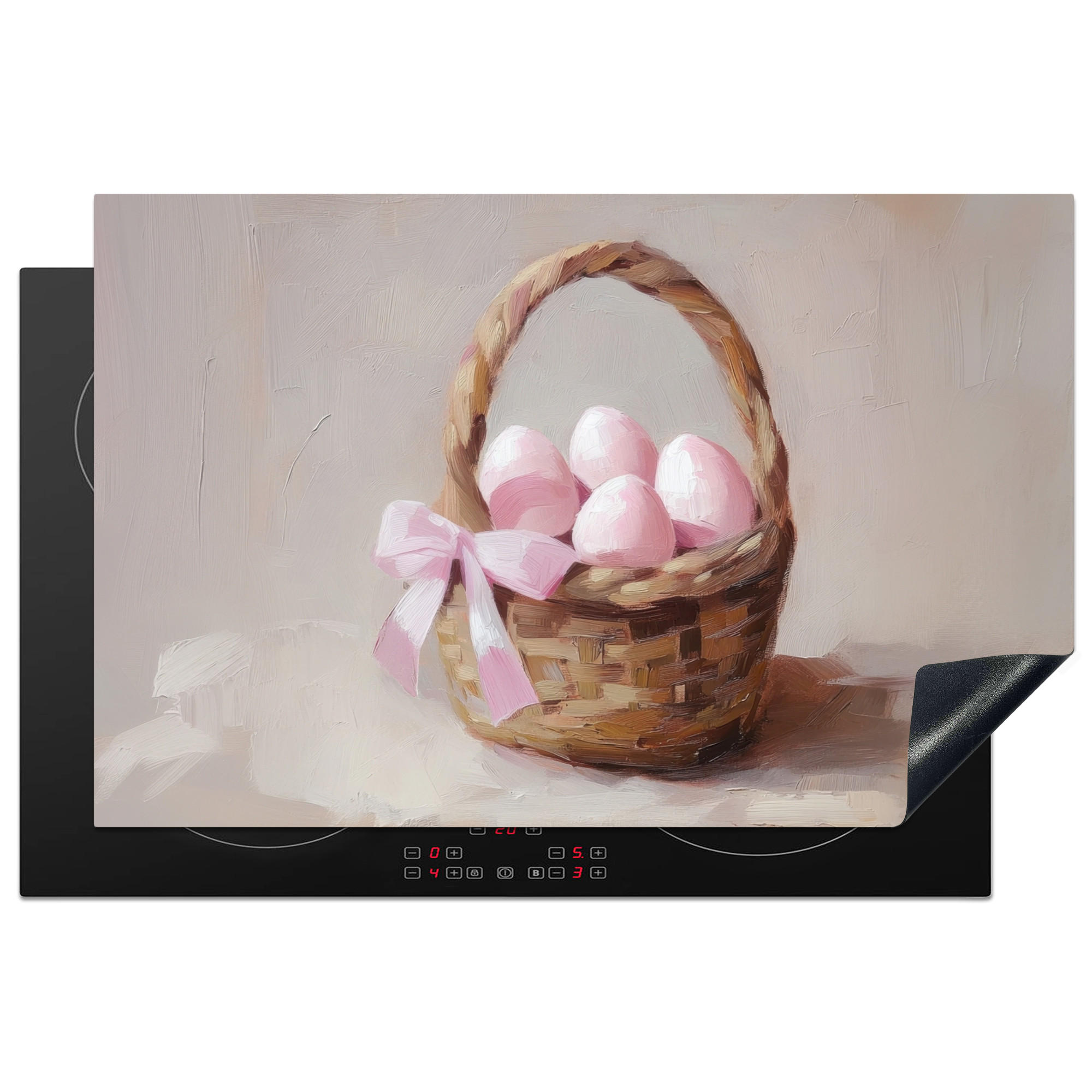 HERDABDECKPLATTE Korb - Eier - Rosa Induktionsschutz 81.6x52.7 cm - Beige, Kunststoff (81.6/52.7/0.2cm) - MuchoWow