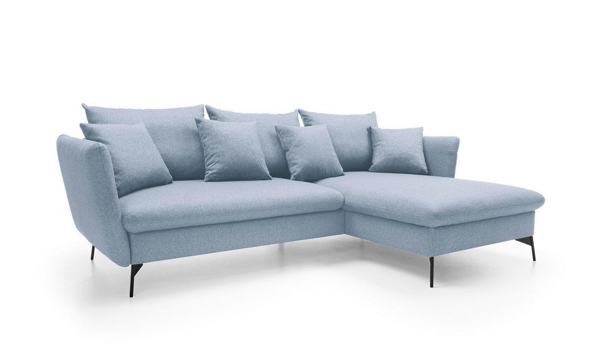 ECKSOFA FERRO Blau Geflochtener Stoff mit Schlaffunktion - Blau, Holz (258/167cm) - MASSENO
