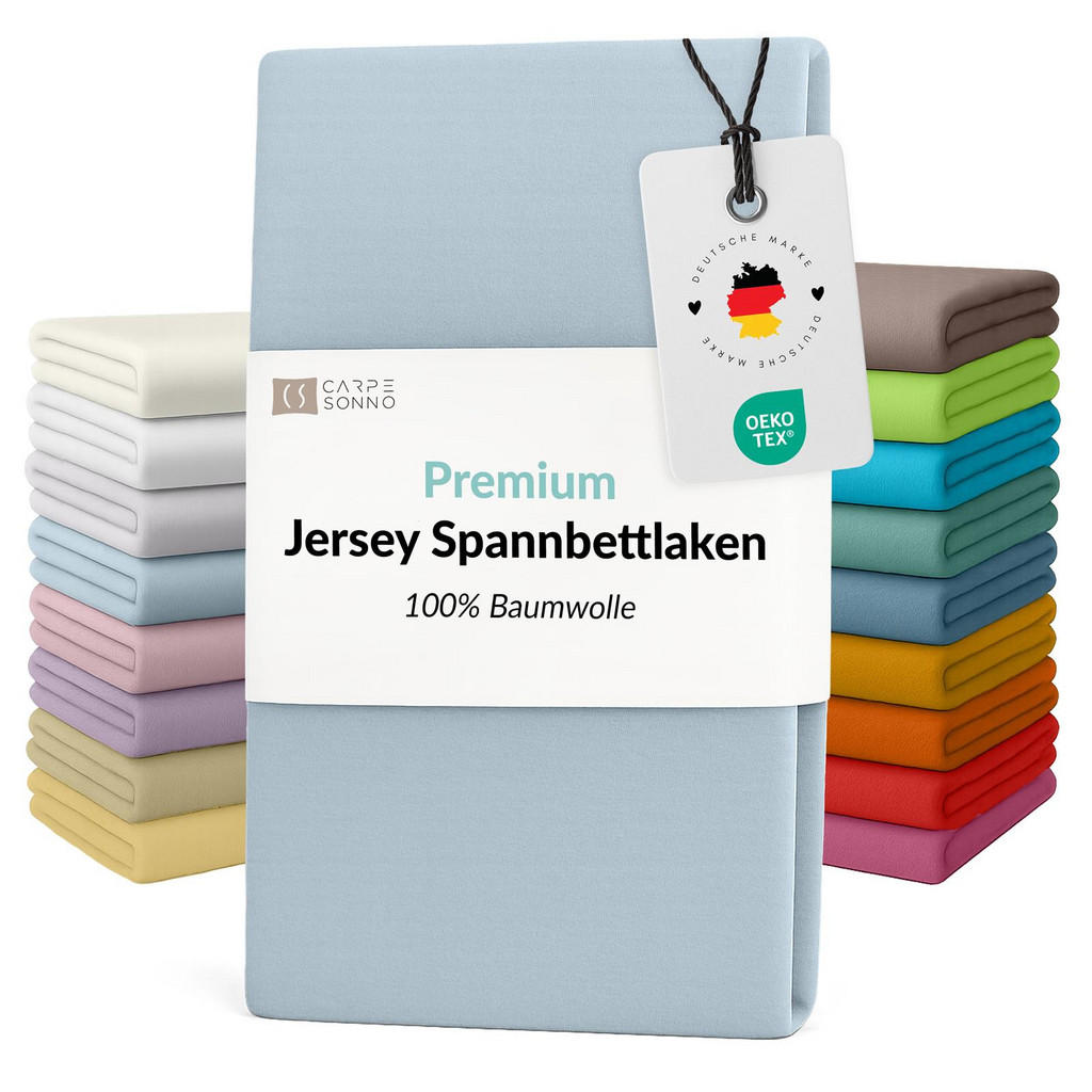 Thumbnail - Carpe Sonno Jersey-Spannbettlaken, Hellblau, Textil, Uni, Füllung: Baumwollfüllung, Rechteckig, 100x220 cm, Oeko-Tex® St...