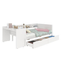 EINZELBETT aus Kiefer und Spanplatte 90x200 cm Weiß mit Schreibtisch, 2 Schubladen und 3 Regalen - Weiß, Holzwerkstoff (90/200cm) - Modfu