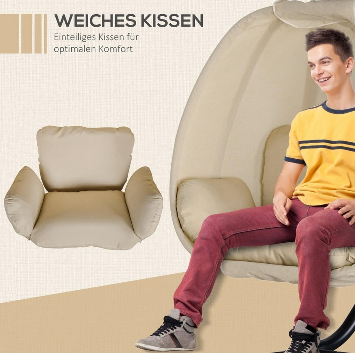 HÄNGESESSEL aus Metall 125x95x170 cm Beige mit weichem Kissen - Beige, Metall (95/170/125cm) - Modfu