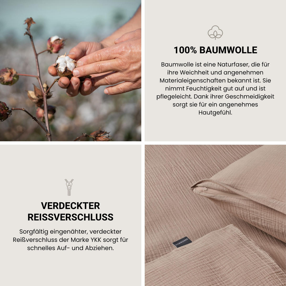 BETTWÄSCHESET Molly - Musselin - 2-teilig - 135x200 cm - Taupe - Taupe, Textil (135/200cm) - SCHIESSER