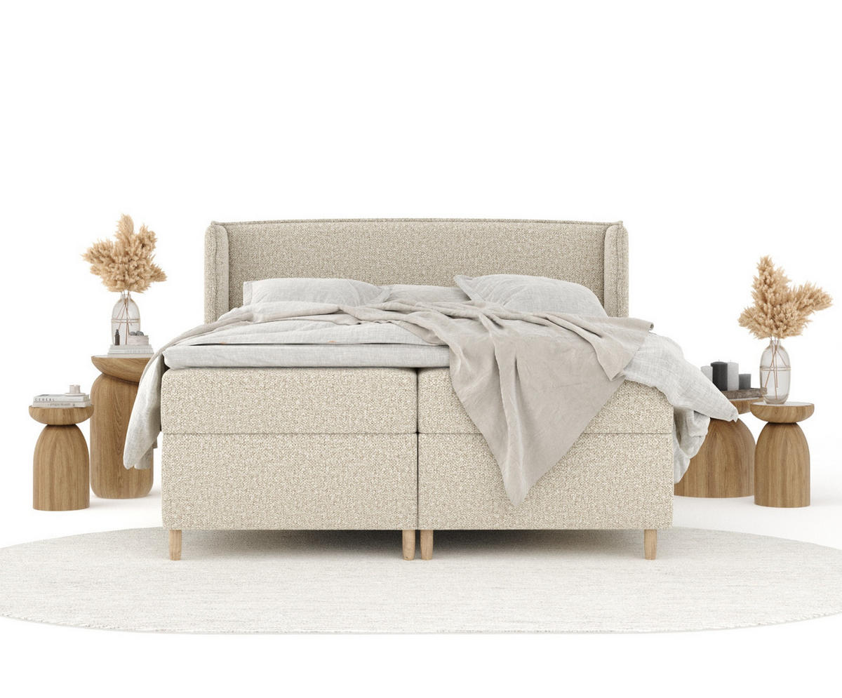 BOXSPRINGBETT Segni Beige 200/200 cm mit Matratze und Topper - Beige/Naturfarben, Holz/Holzwerkstoff (200/200cm) - Maison de Reve