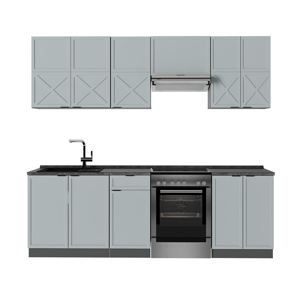 KÜCHENZEILE Fame-Line Hellblau-grau/Anthrazit 240 cm, AP Anthrazit - Anthrazit/Blaugrau, Holzwerkstoff (240/81.6/60cm) - Vicco