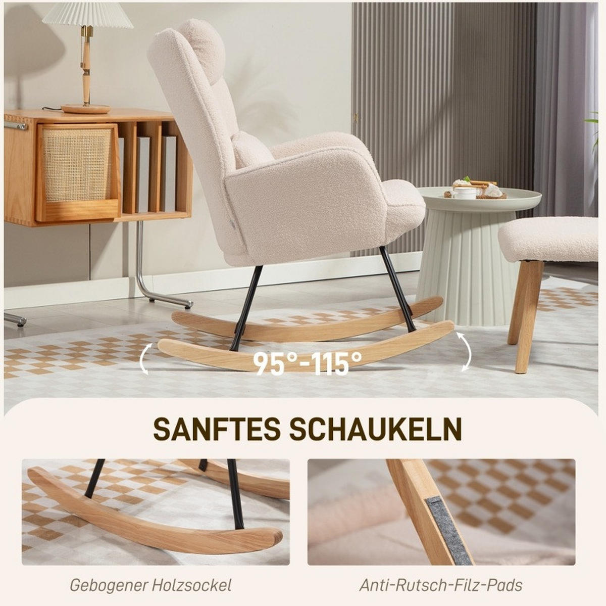 SCHAUKELSTUHL 70,5/101,5/99,5 cm in Beige mit Fußhocker und hoher Rückenlehne - Beige, Textil (70.5/99.5/101.5cm) - Flora Grace