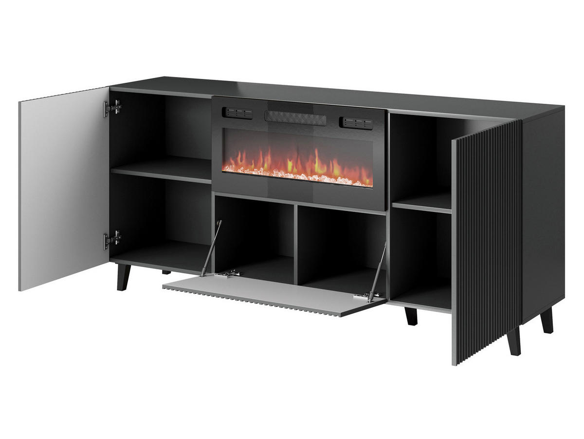 KOMMODE Vamos Grey 180 mit Kamin - Anthrazit/Schwarz, Holzwerkstoff/Kunststoff (181/83/42cm) - MIRJAN24