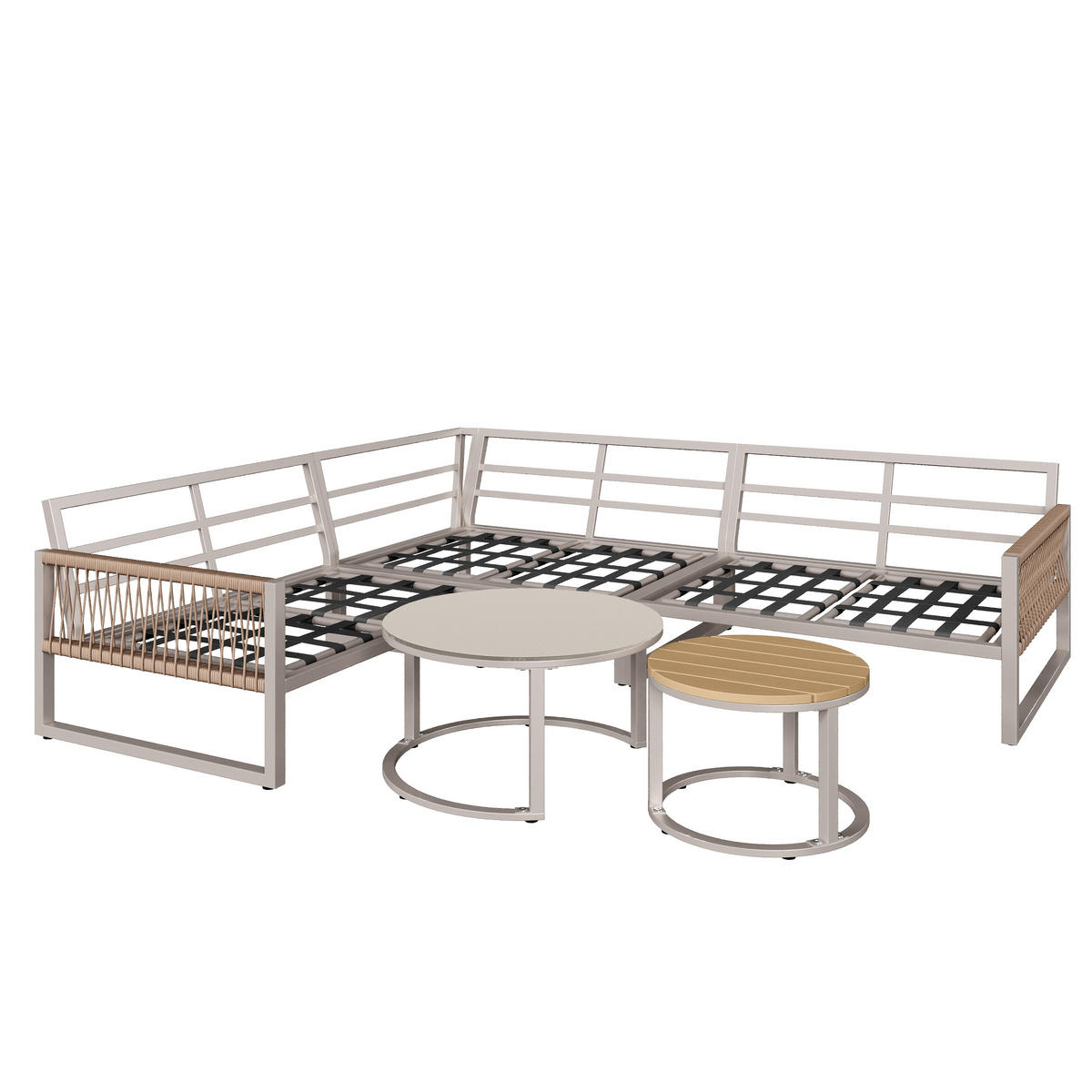 LOUNGESET 6-7 Personen Beige Eck Mit Verstellbaren Füßen - Beige, Metall - FLIEKS