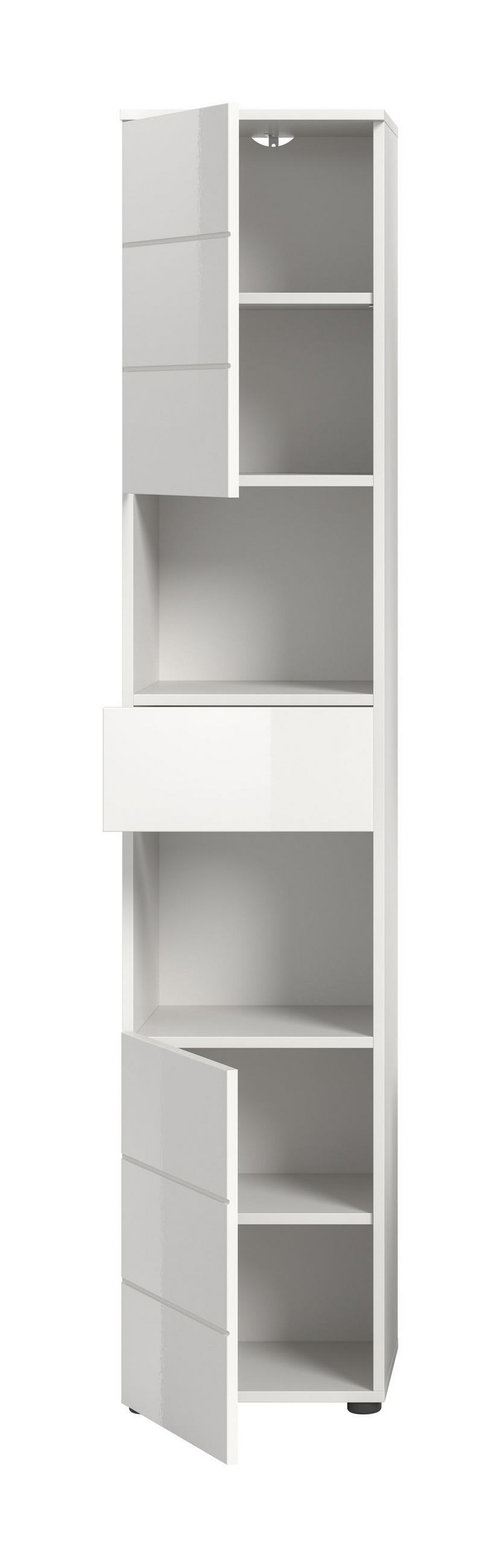 HOCHSCHRANK VIRA (B/H/T: ca. 38/190/34 cm) in weiß/weiß hochglanz - Weiß, Holzwerkstoff (38/190/34cm)