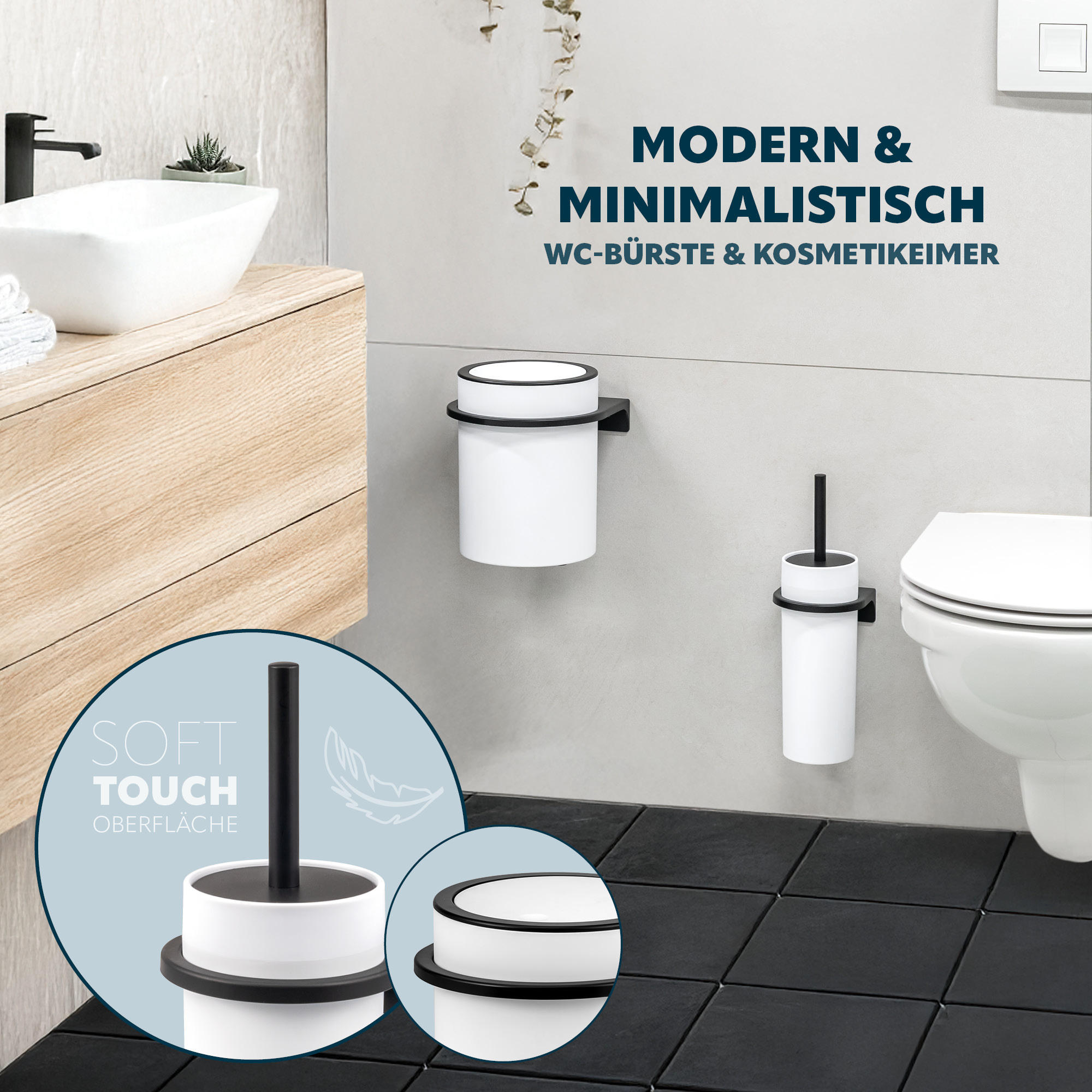WC-GARNITUR 2-TLG. Bürste u. Eimer SAVONA Softtouch inkl. Wandhalterung, rund - weiß - Weiß, Kunststoff (19/24.5/19cm) - bremermann