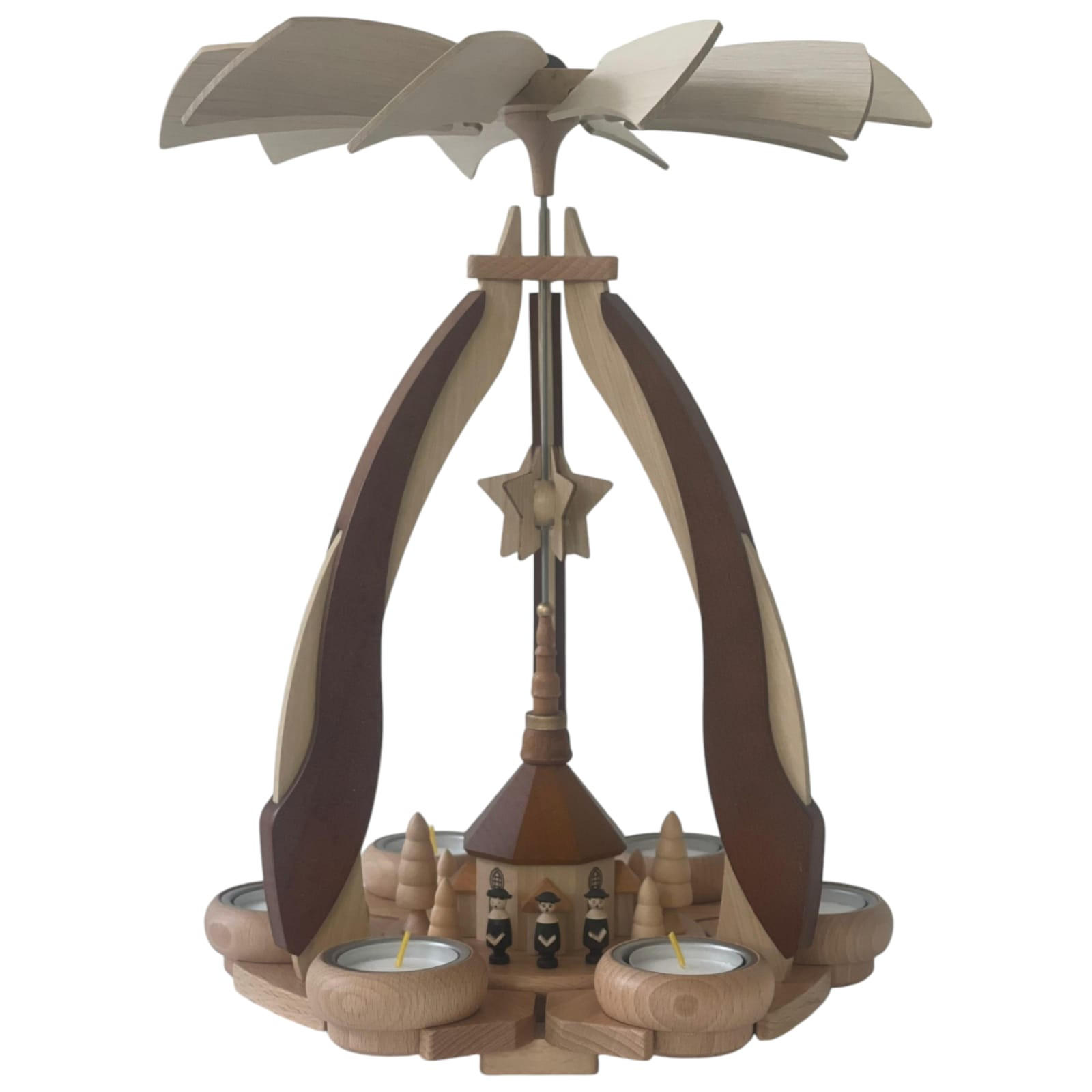 PYRAMIDE Seiffener Kirche für 6 Teelichter 27/27/36 cm - Multicolor, Holz (27/36/27cm)