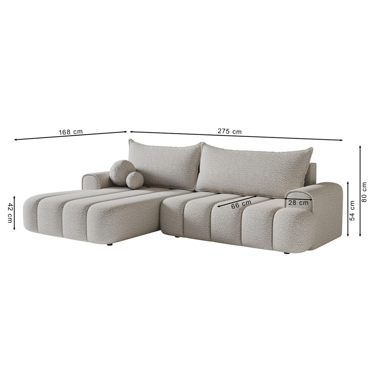 ECKSOFA Dandelino Hellbeige mit Bouclé-Bezug, rechts - Ecru/Schwarz, Kunststoff/Textil (275/168cm) - Selsey