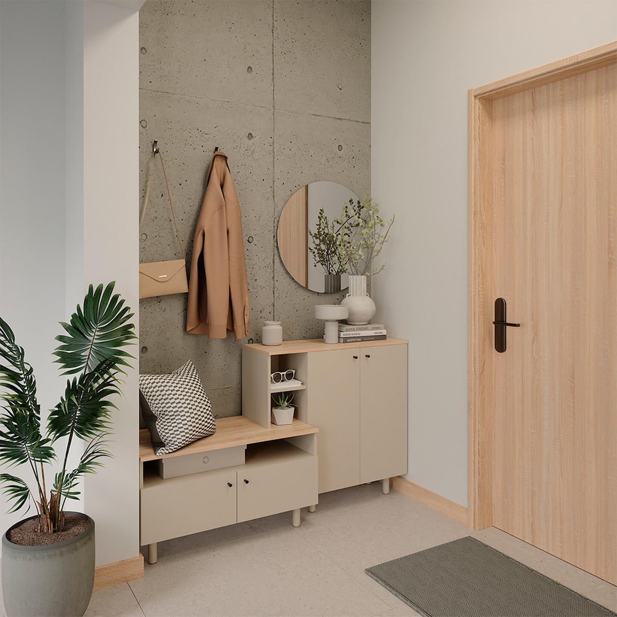 FLURSCHRANK Elano, Greige/Eiche, 140 x 80 cm - Greige/Eichefarben, Holzwerkstoff (140/80/40cm) - Vicco