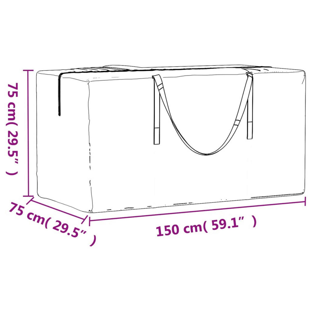 AUFBEWAHRUNGSTASCHE Für Gartenkissen 150/75/75 Cm Polyethylen - Schwarz, Kunststoff (150/75/75cm) - vidaXL